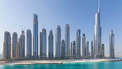 Dubai cityscape with modern skyscrapers and iconic landmarks