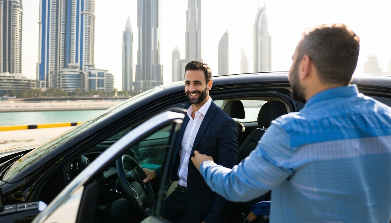 Professional chauffeur assisting travelers in Dubai
